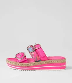 Abbas Hot Pink Patent Multi Slides