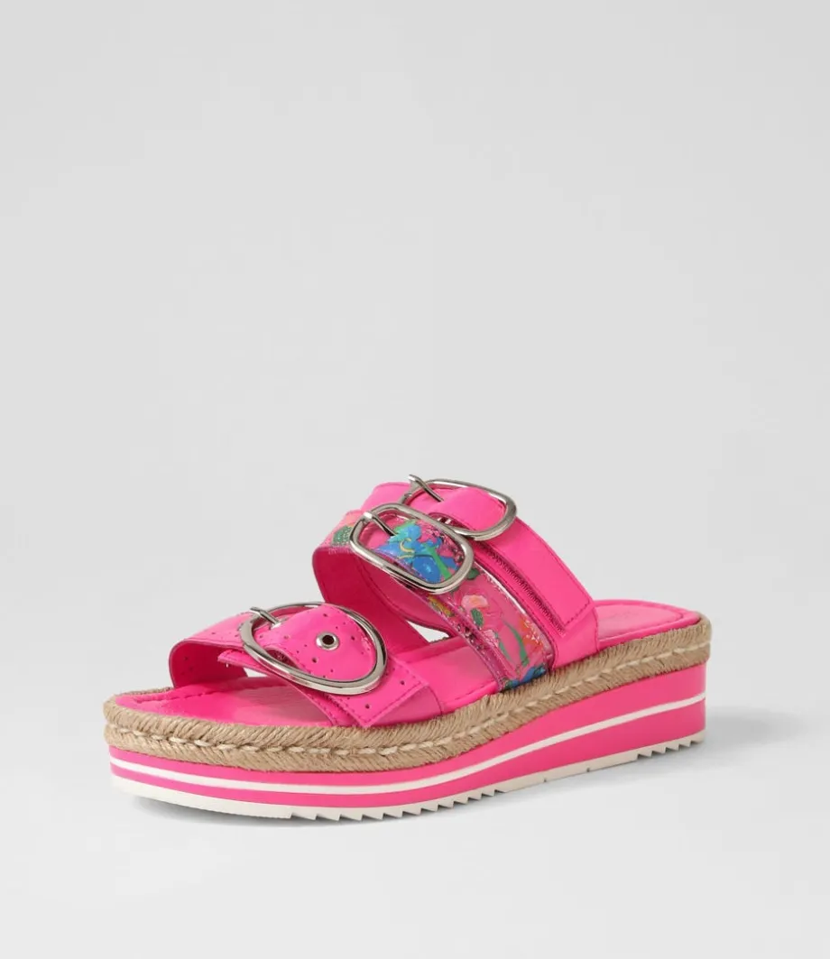 Abbas Hot Pink Patent Multi Slides