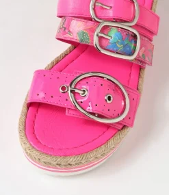 Abbas Hot Pink Patent Multi Slides
