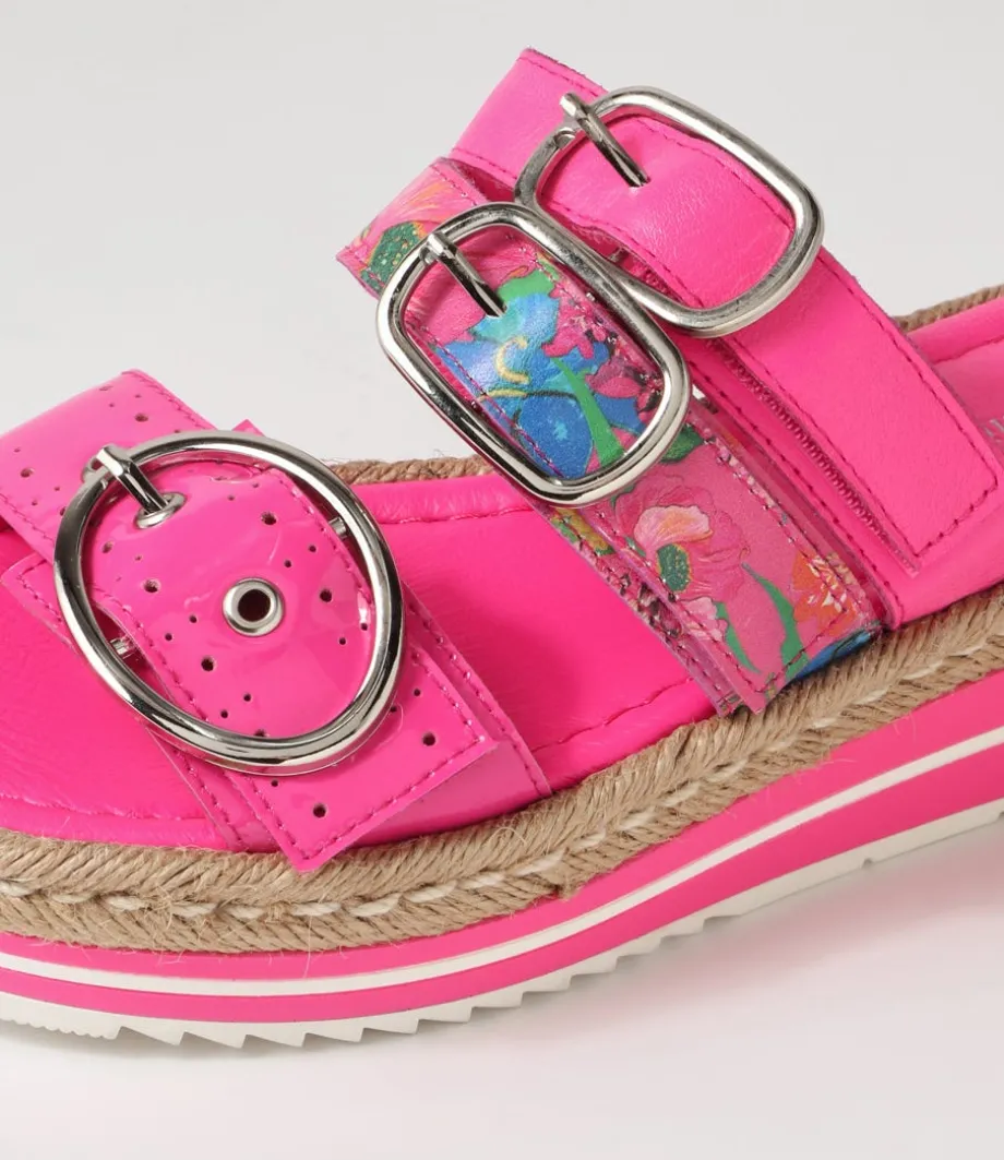 Abbas Hot Pink Patent Multi Slides