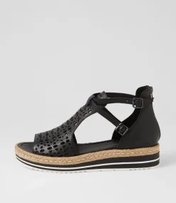 Accra Lrg Black Leather Espadrilles