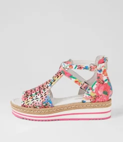 Accra White Flowermania Leather Sandals