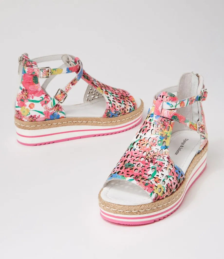 Accra White Flowermania Leather Sandals