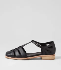 Acely Black Leather Flat Shoes