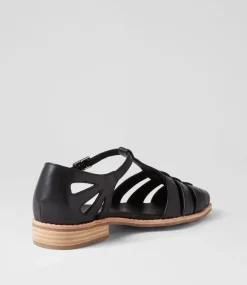 Acely Black Leather Flat Shoes