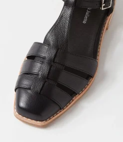 Acely Black Leather Flat Shoes