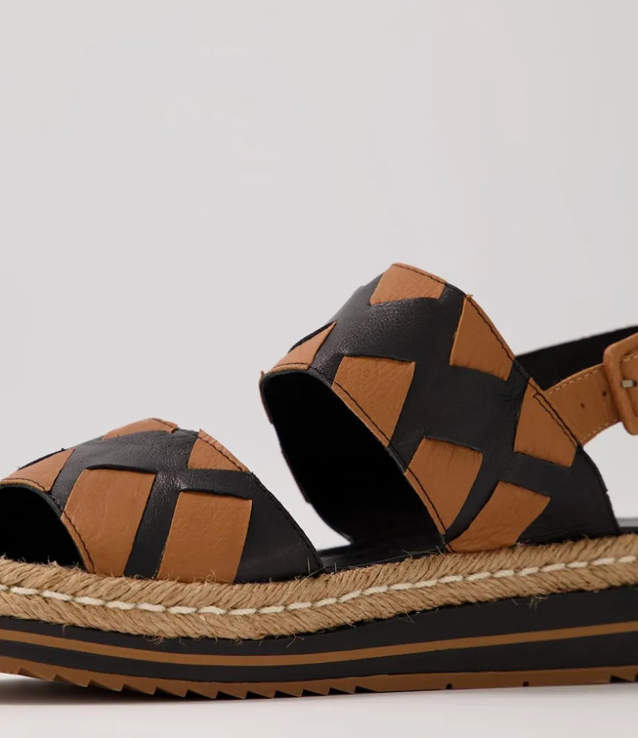 Acke Black Dark Tan Leather Espadrilles