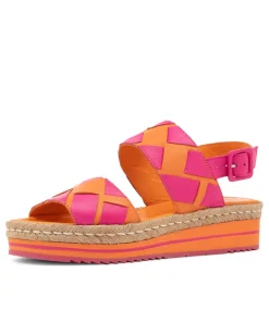 Acke Bright Orange Fuchsia Leather Sandals