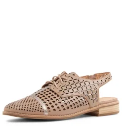 Addy Nude Pale Rose Gold Leather Lace Up Flats