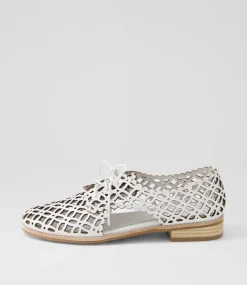 Addyst White Leather Lace Up Flats