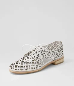 Addyst White Leather Lace Up Flats