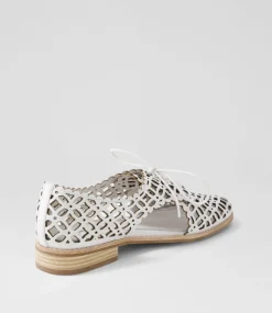 Addyst White Leather Lace Up Flats