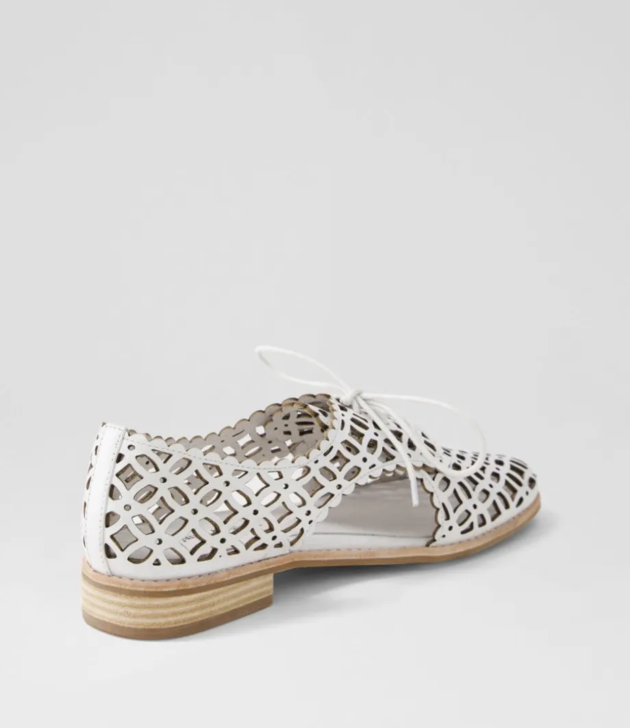 Addyst White Leather Lace Up Flats
