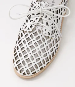 Addyst White Leather Lace Up Flats