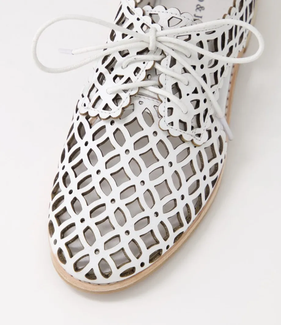 Addyst White Leather Lace Up Flats