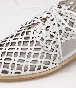 Addyst White Leather Lace Up Flats