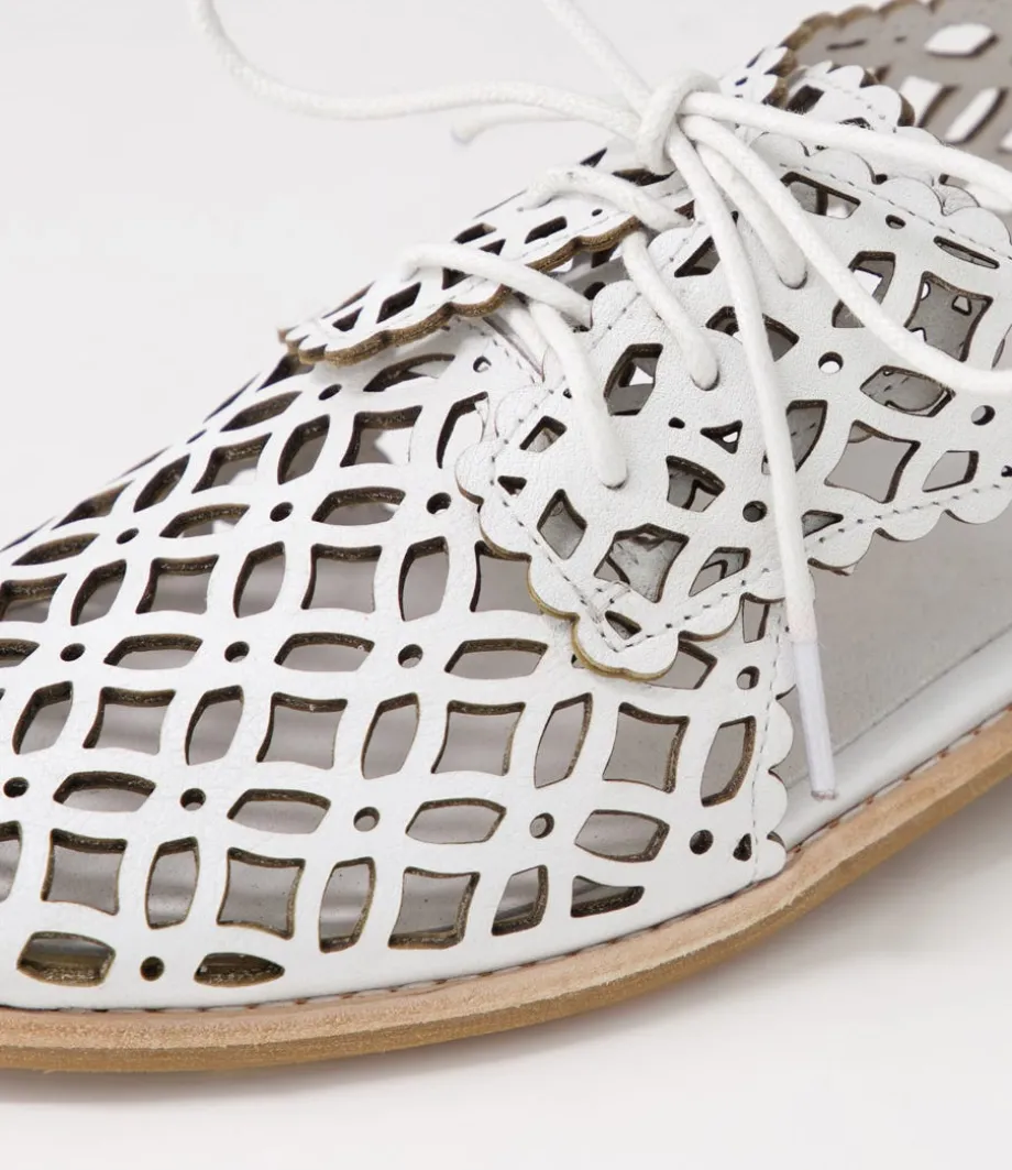 Addyst White Leather Lace Up Flats