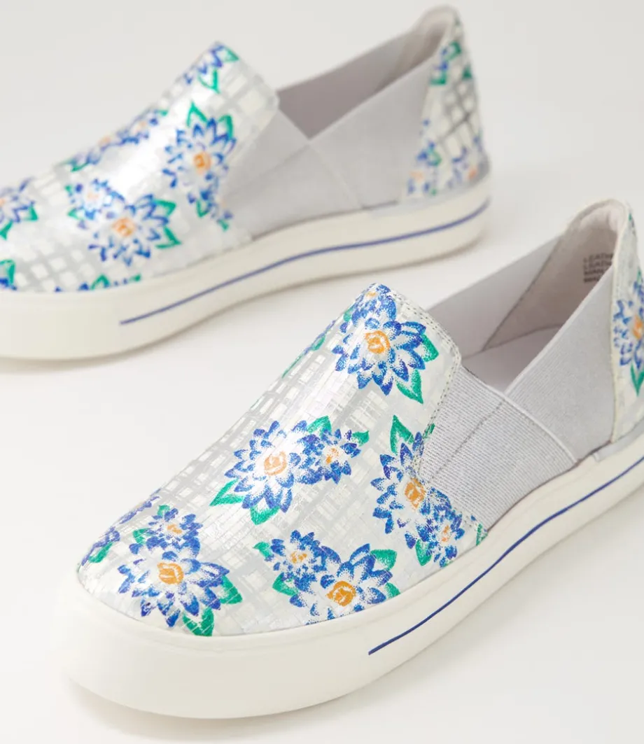 Adela W Blue Silver Cut Leather Sneakers