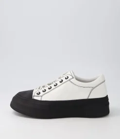 Agot White Black Leather Stitch Sneakers