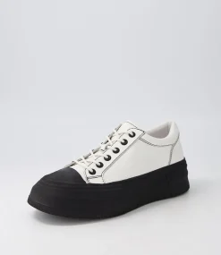 Agot White Black Leather Stitch Sneakers