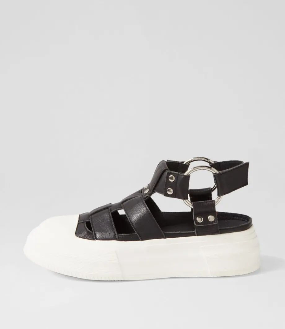 Akash Black White Leather Sneakers