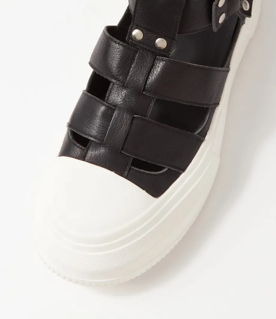 Akash Black White Leather Sneakers