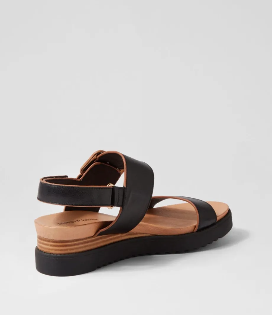 Albany Black Tan Leather Sandals