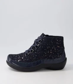 Alexia Xw Navy Patent Suede Lace Up Boots