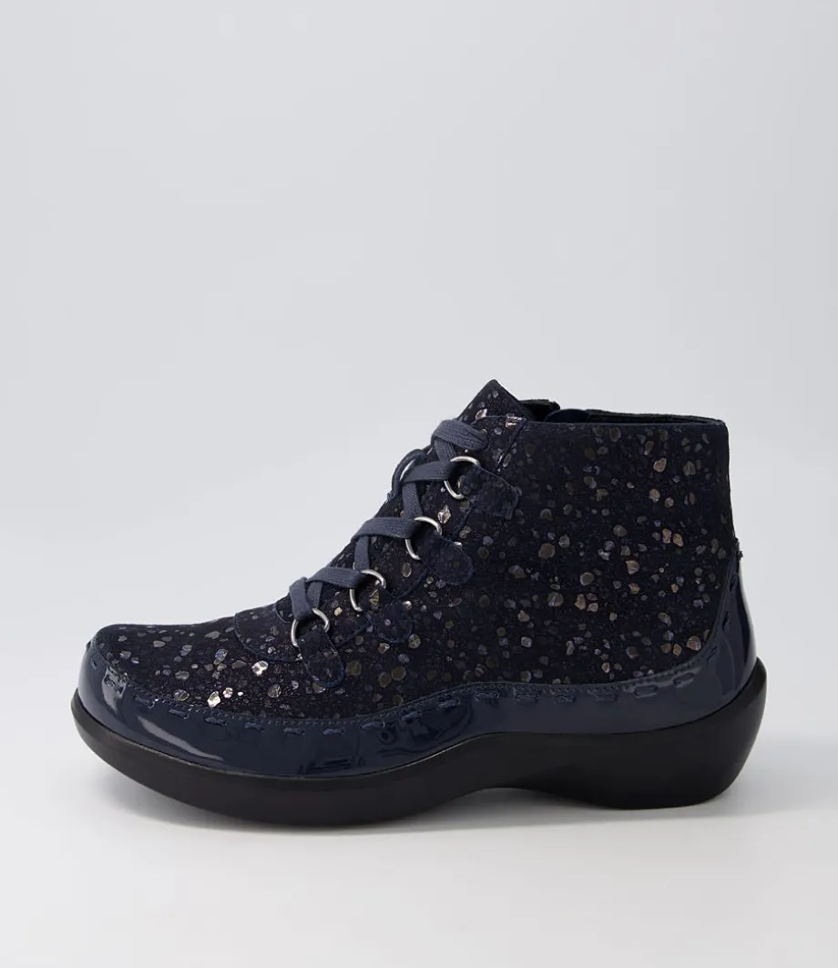 Alexia Xw Navy Patent Suede Lace Up Boots