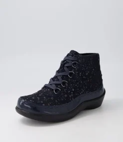 Alexia Xw Navy Patent Suede Lace Up Boots