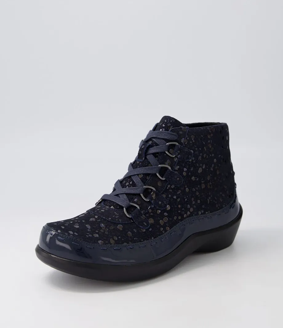Alexia Xw Navy Patent Suede Lace Up Boots