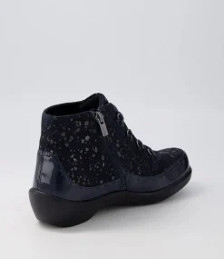 Alexia Xw Navy Patent Suede Lace Up Boots