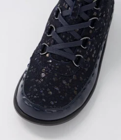 Alexia Xw Navy Patent Suede Lace Up Boots