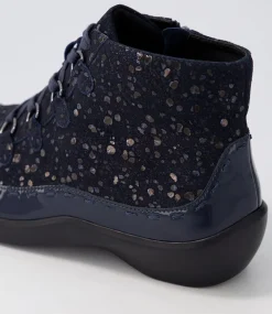 Alexia Xw Navy Patent Suede Lace Up Boots