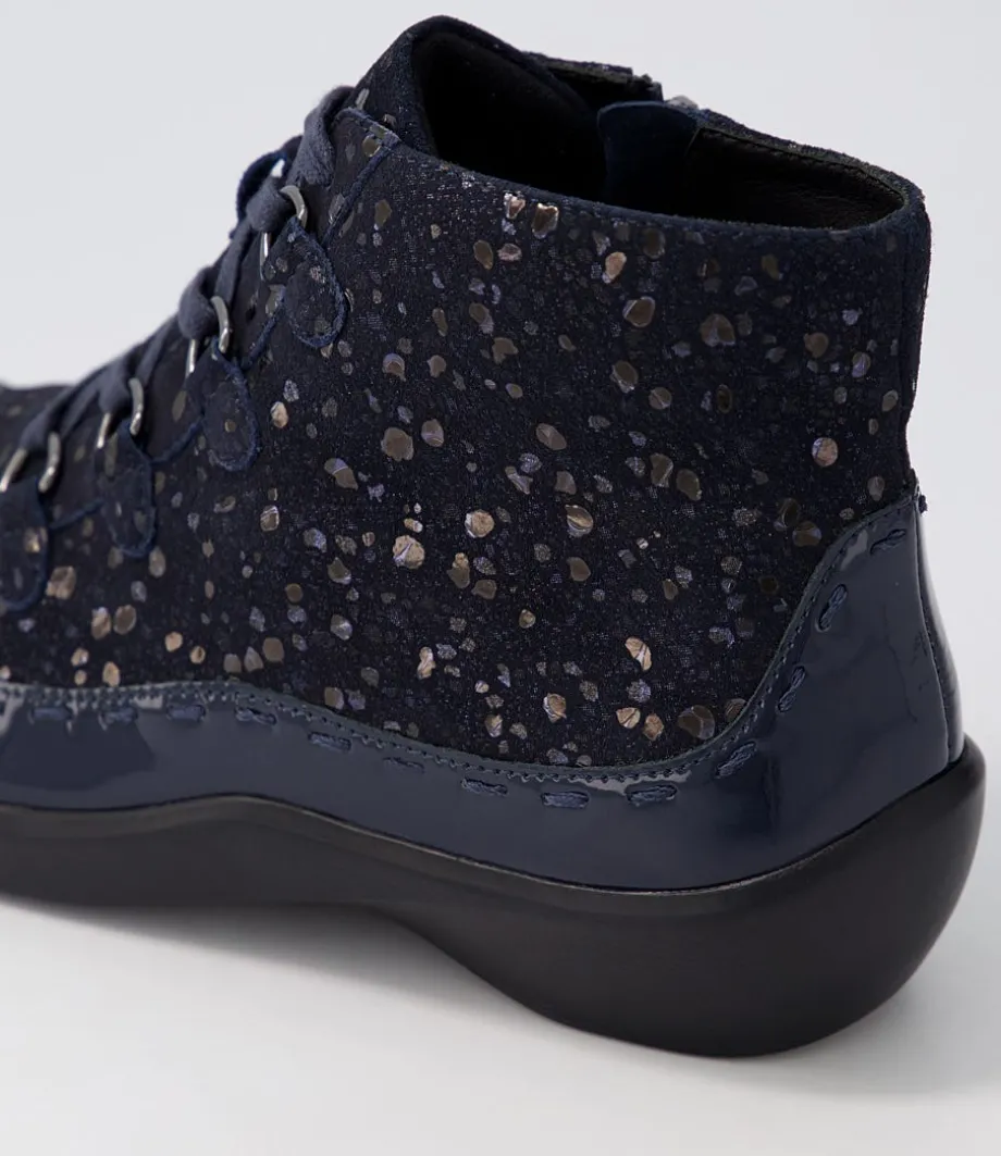 Alexia Xw Navy Patent Suede Lace Up Boots
