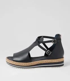 Alexys Lrg Navy Leather Espadrilles