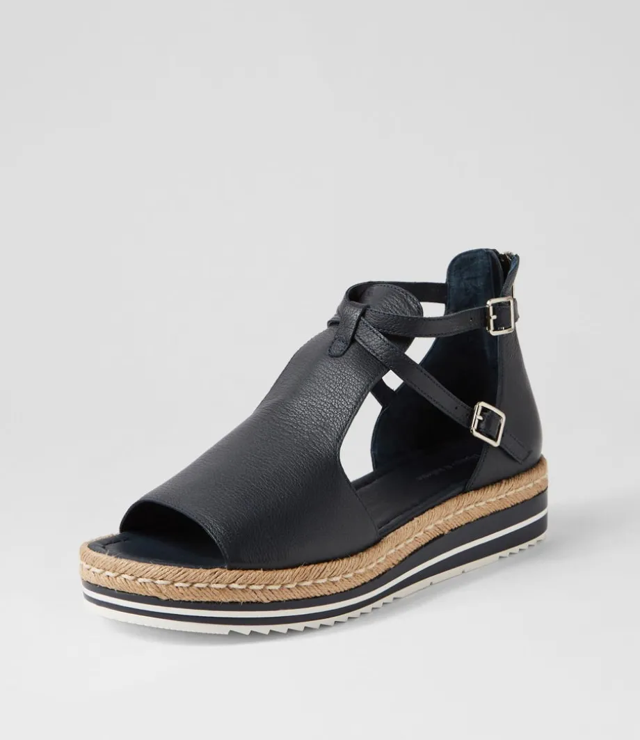 Alexys Navy Leather Espadrilles