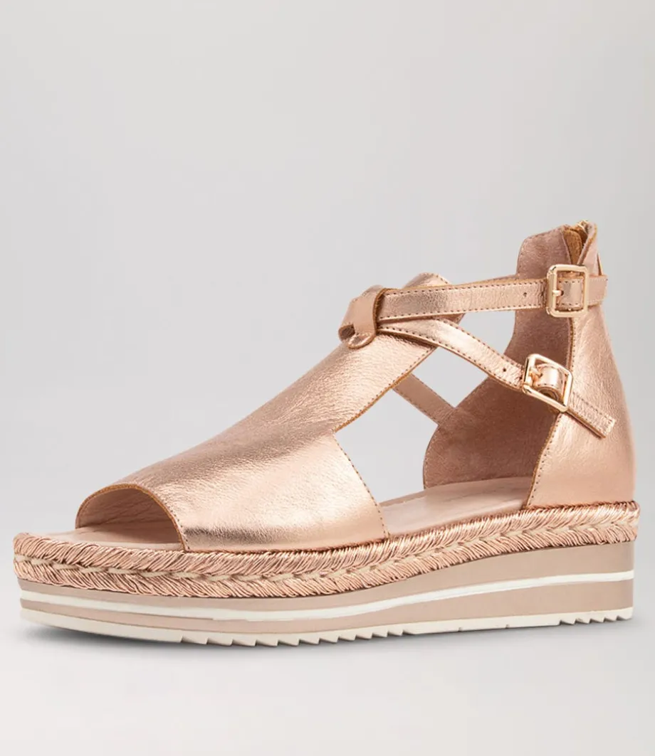 Alexys Pale Rose Gold Rope Leather Sandals