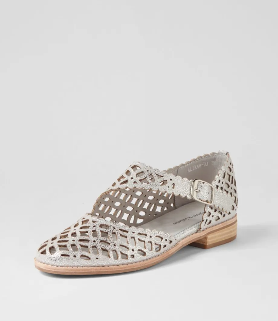 Alikam Silver Crackle Leather Flat Shoes