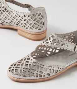 Alikam Silver Crackle Leather Flat Shoes