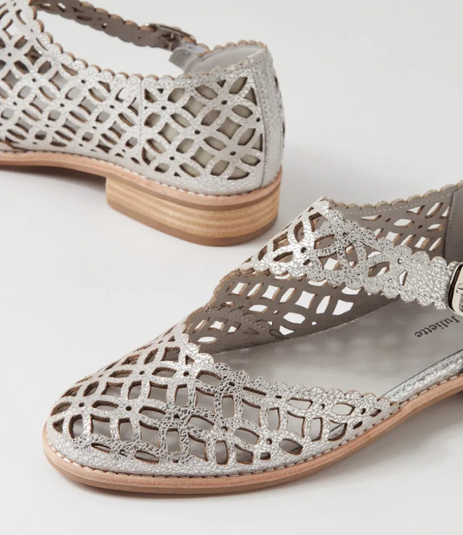 Alikam Silver Crackle Leather Flat Shoes