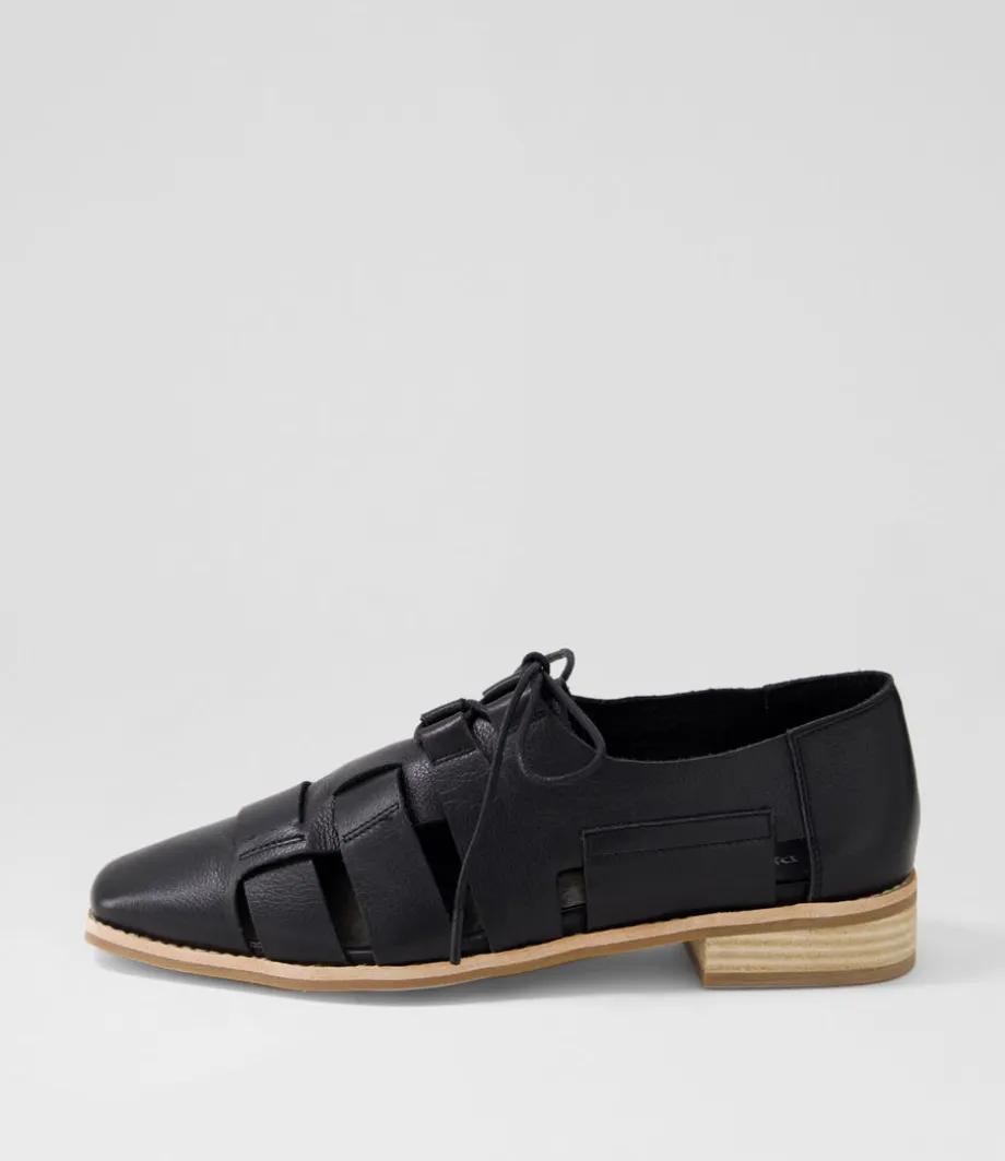Alisane Black Leather Lace Up Flats