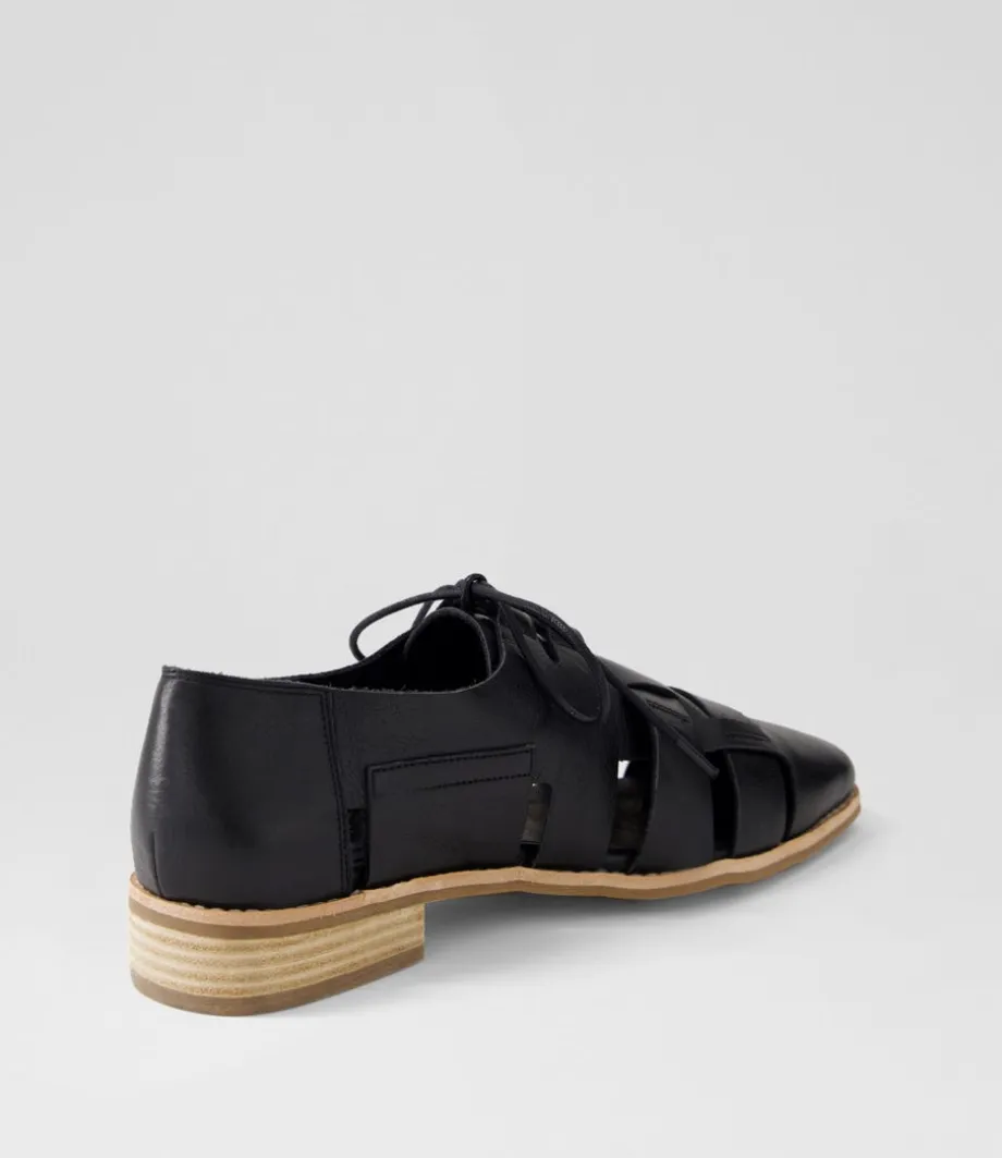 Alisane Black Leather Lace Up Flats