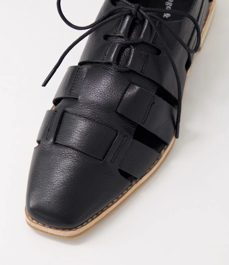 Alisane Black Leather Lace Up Flats