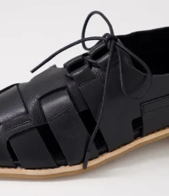 Alisane Black Leather Lace Up Flats