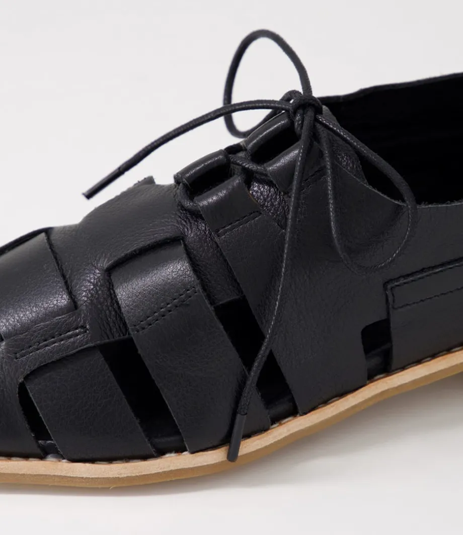 Alisane Black Leather Lace Up Flats