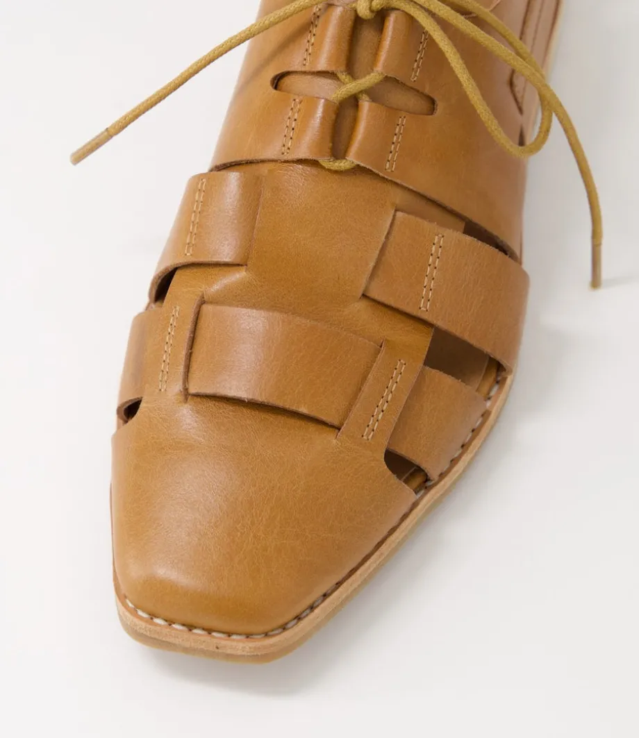 Alisane Tan Leather Lace Up Flats
