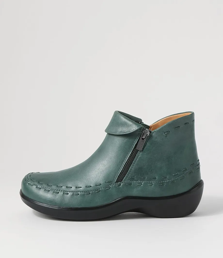 Alliee Xw Dark Emerald Leather Ankle Boots