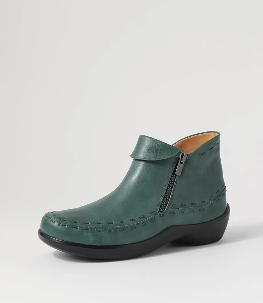 Alliee Xw Dark Emerald Leather Ankle Boots