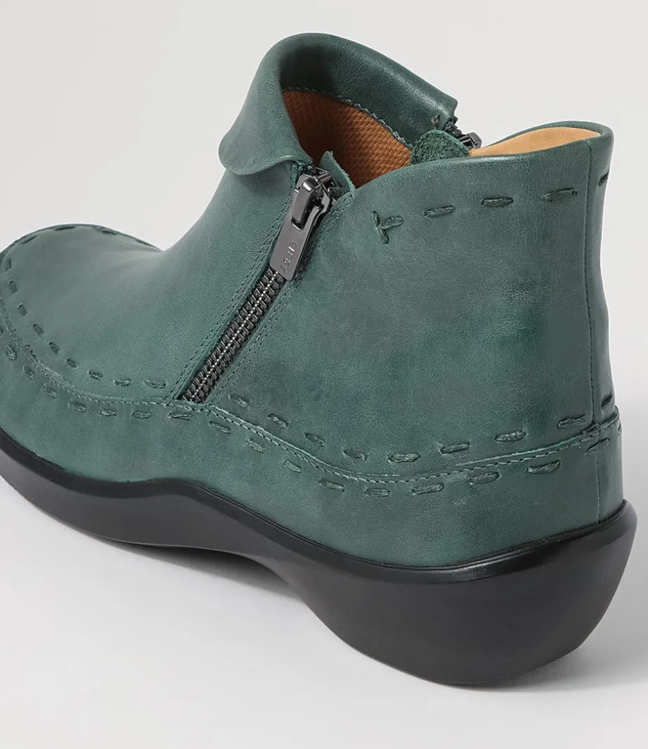 Alliee Xw Dark Emerald Leather Ankle Boots